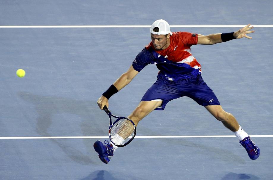 Australian Open: Lleyton Hewitt durante il suo primo match del torneo contro il compatriota James Duckworth(REUTERS)